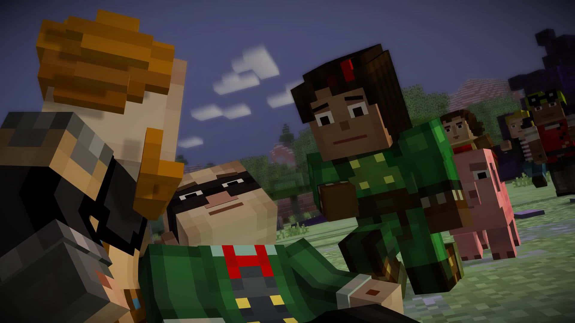 Minecraft Story Mode, Minecraft characters, grassy field, Full HD Desktop Wallpaper