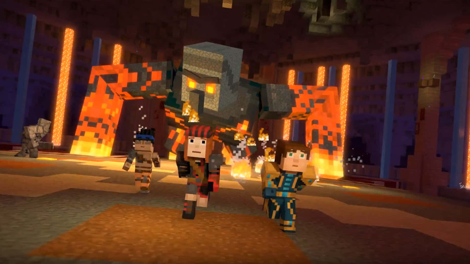 Minecraft Story Mode, fiery ender dragon, pixelated dungeon, Full HD Desktop Wallpaper