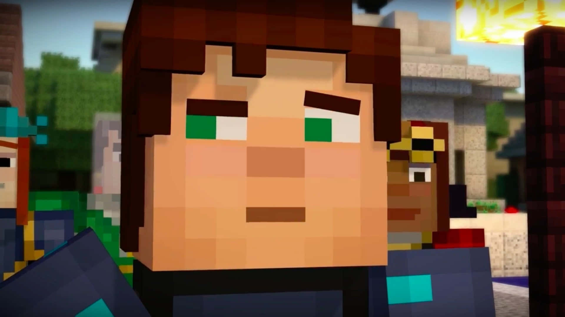 Minecraft Story Mode, pixelated Minecraft character, green eyes, Full HD Desktop Wallpaper