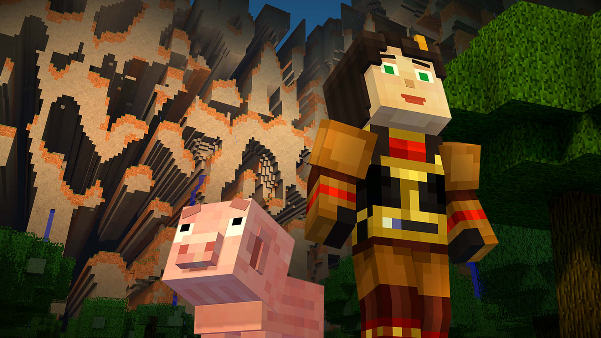 Minecraft Story Mode, Minecraft character, pig, Full HD Desktop Wallpaper