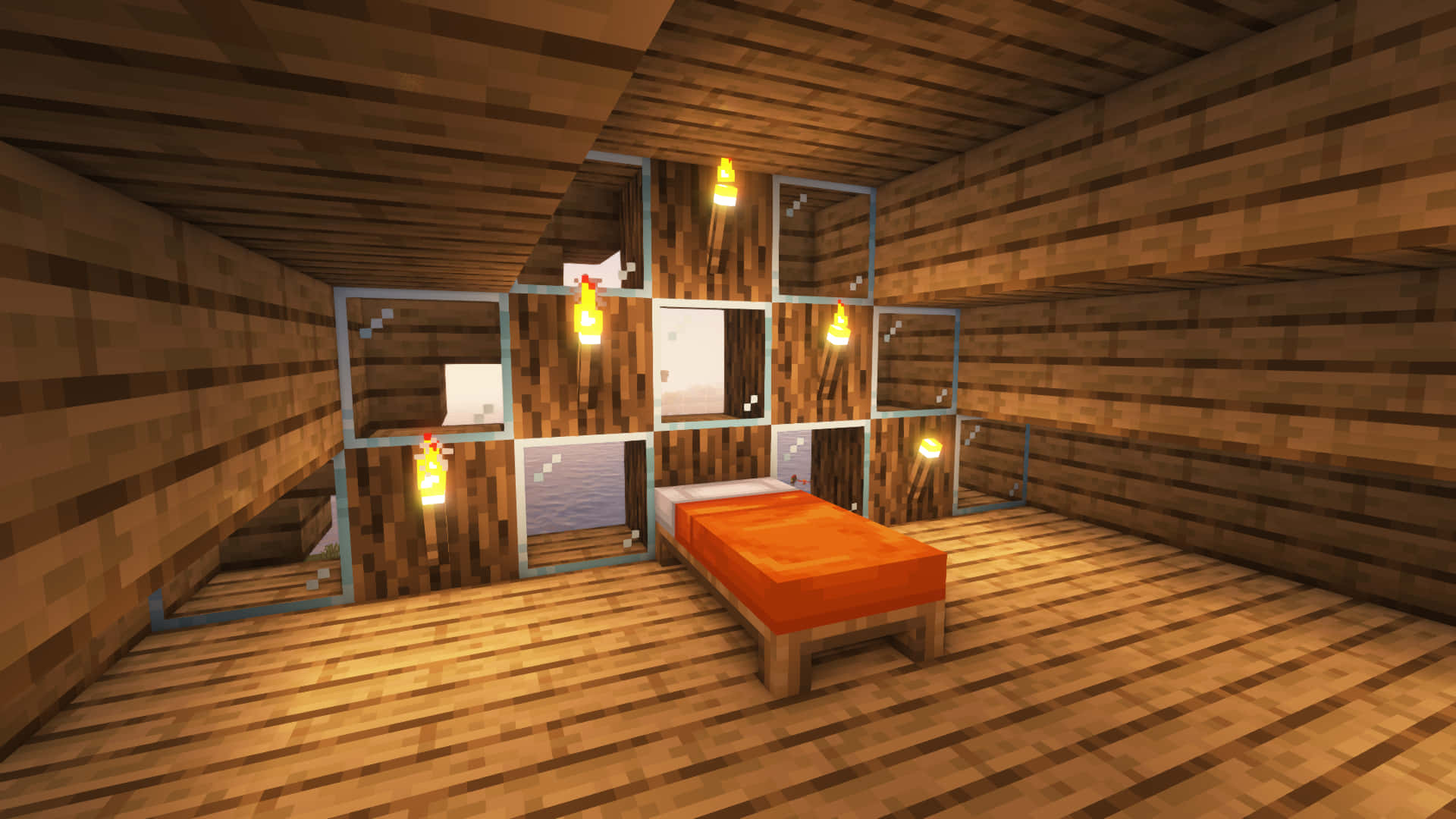 Minecraft, wooden walls, wooden floor, Full HD Desktop Wallpaper