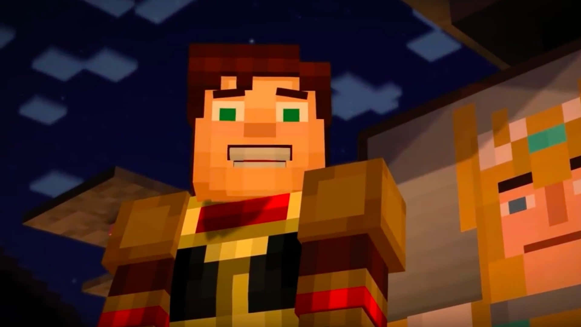 Minecraft Story Mode, starry night sky, blocky clouds, Full HD Desktop Wallpaper