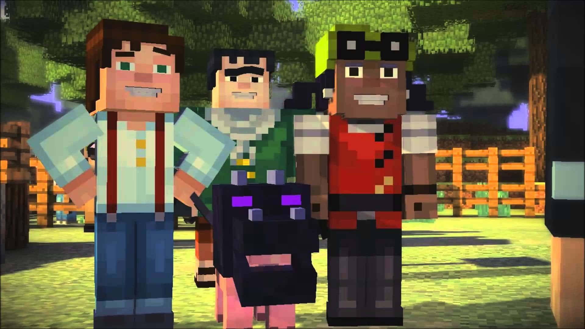 Minecraft Story Mode, blocky Minecraft characters, black cat, Full HD Desktop Wallpaper