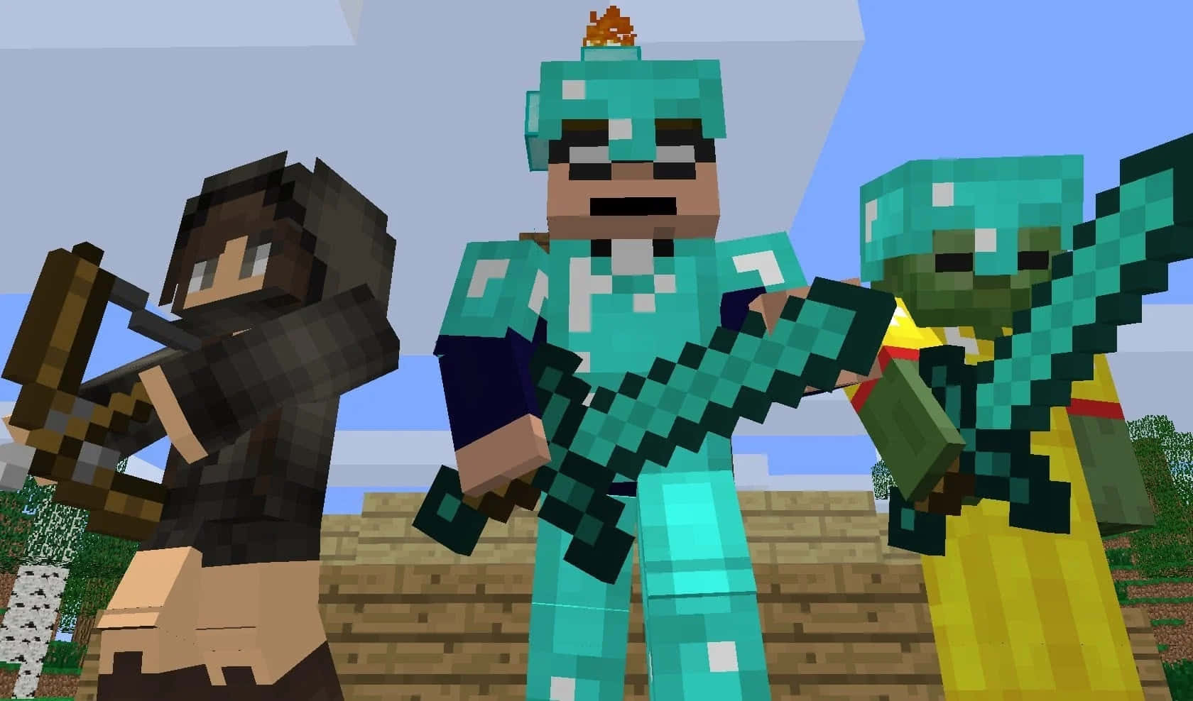 Minecraft, diamond armor, swords, HD Desktop Wallpaper