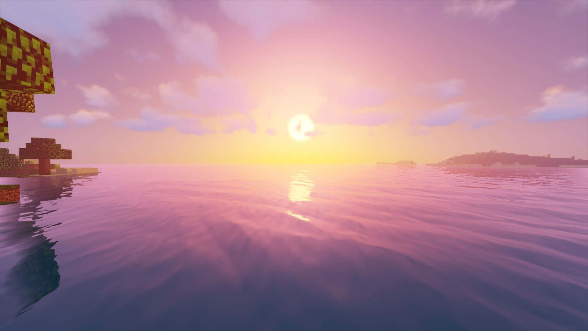 Minecraft, sunset, pixelated blocks, Full HD Desktop Wallpaper