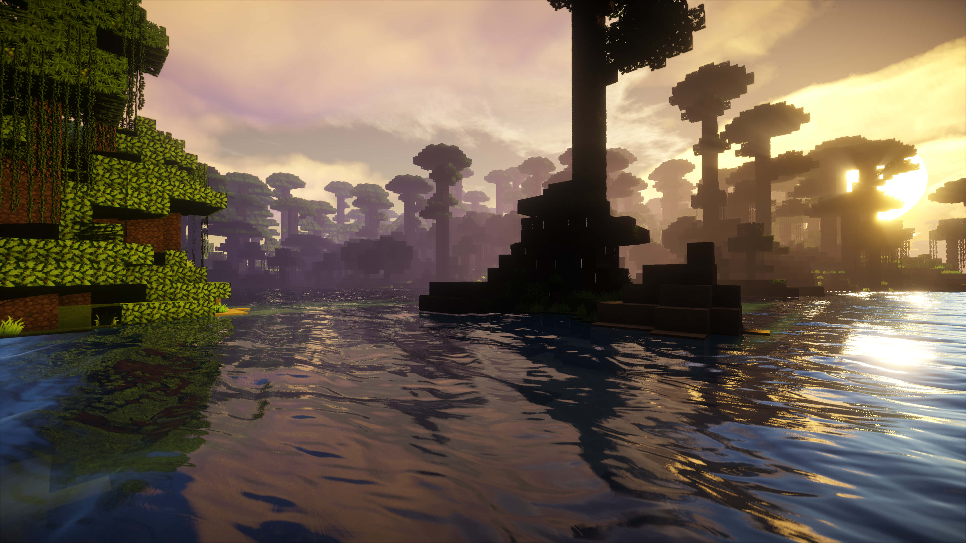 Minecraft, Sunset, jungle, 4K Desktop Wallpaper