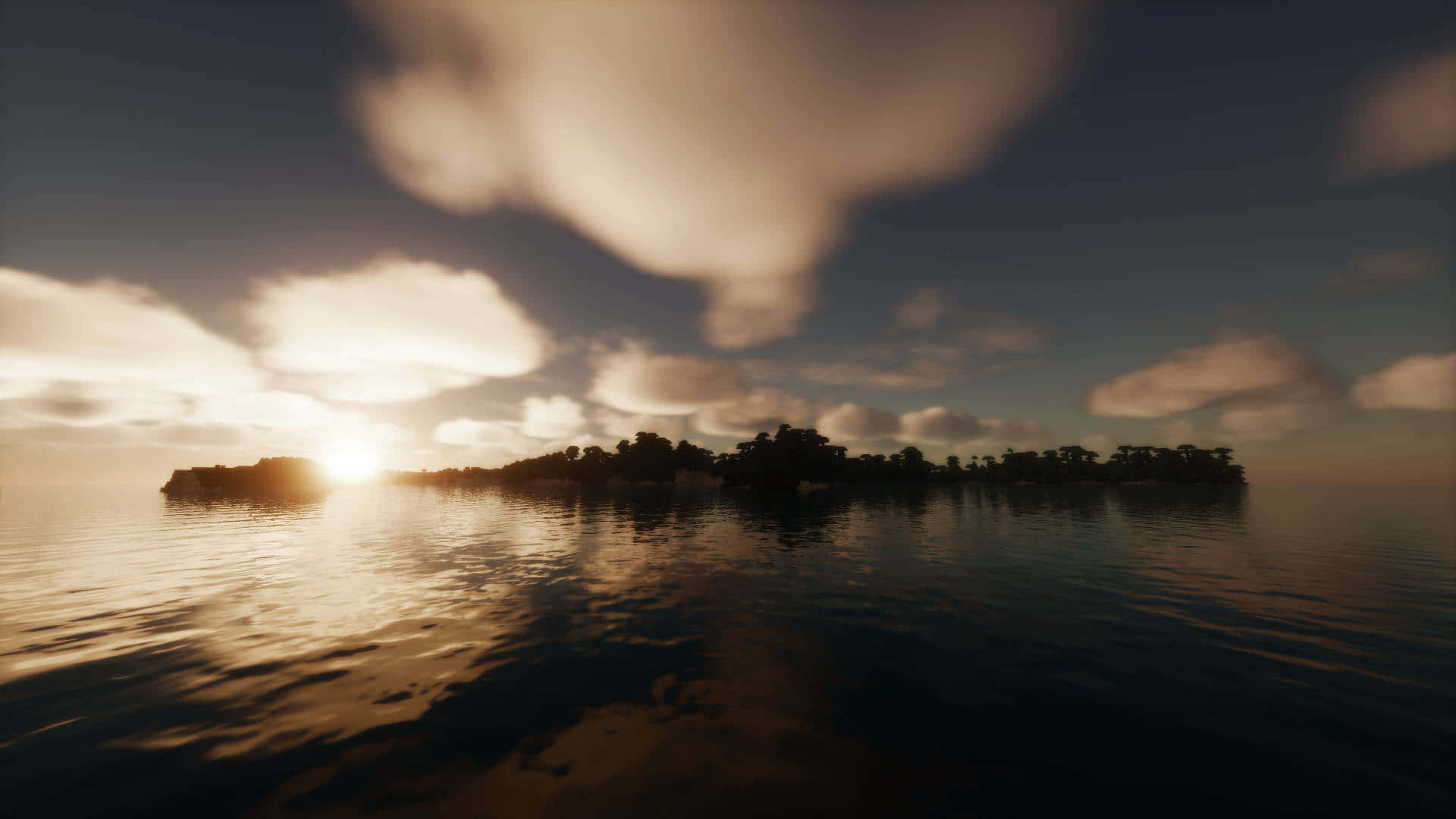 Minecraft Sunset, Sunset, calm sea, Full HD Desktop Wallpaper