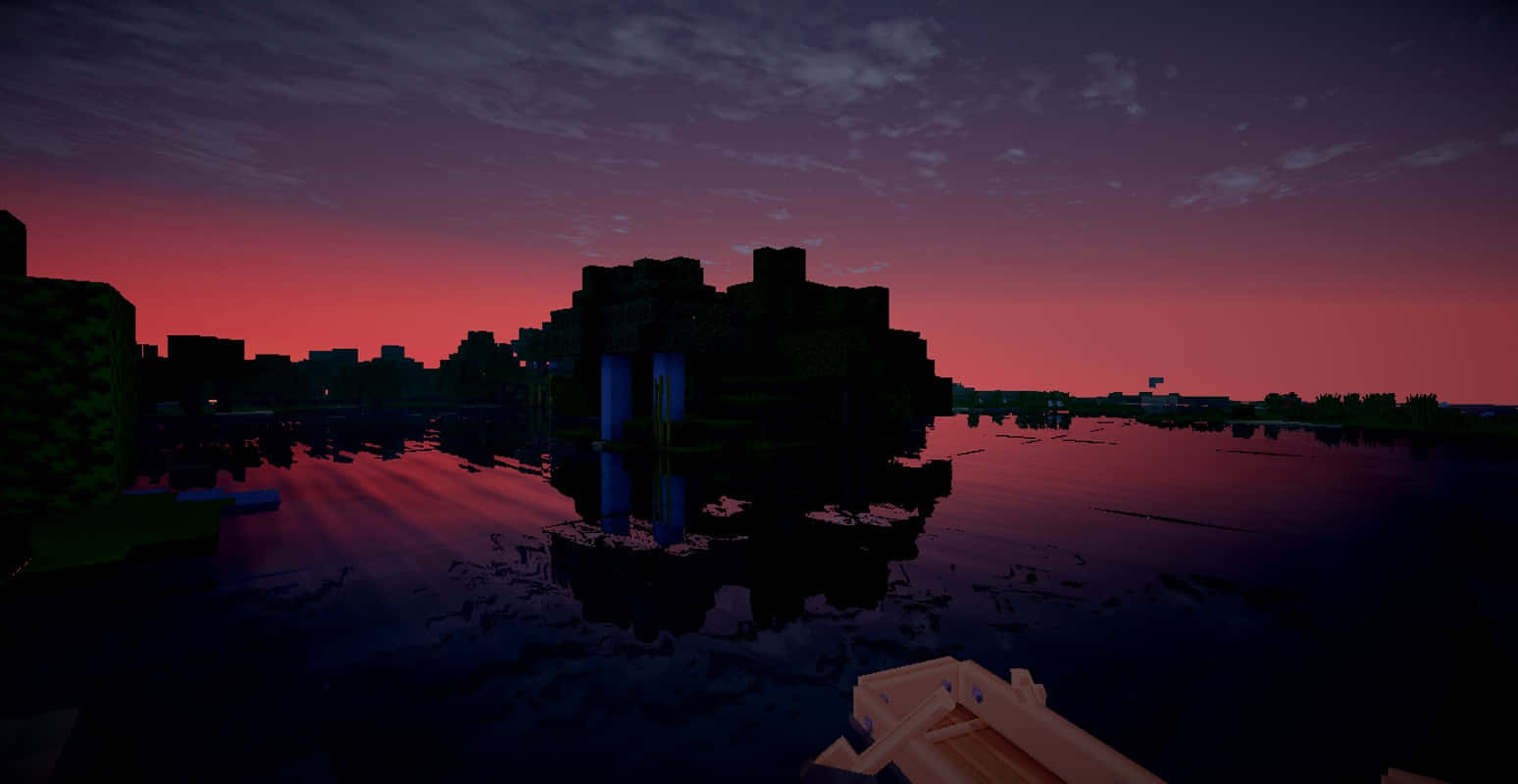 Minecraft, Sunset, blocky city skyline, HD Desktop Wallpaper
