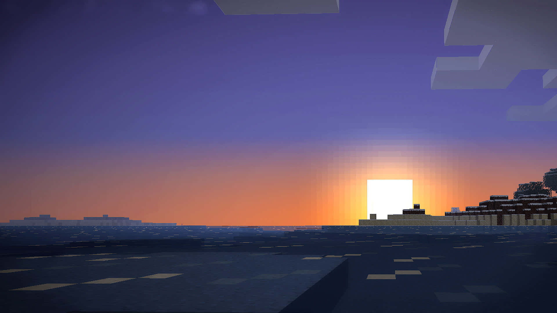 Minecraft, sunset, glowing sun, Full HD Desktop Wallpaper