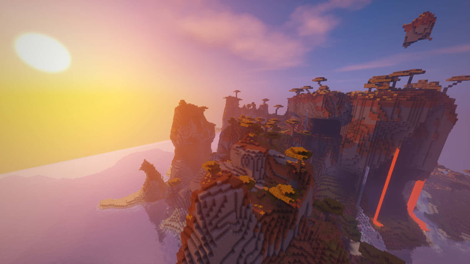 Minecraft, sunset, blocky cliffs, HD Desktop Wallpaper