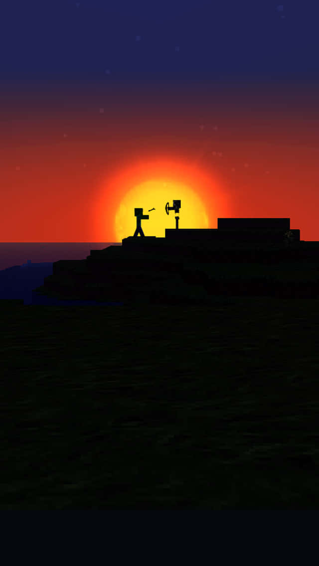 Minecraft, sunrise, cliff, SD Phone Wallpaper