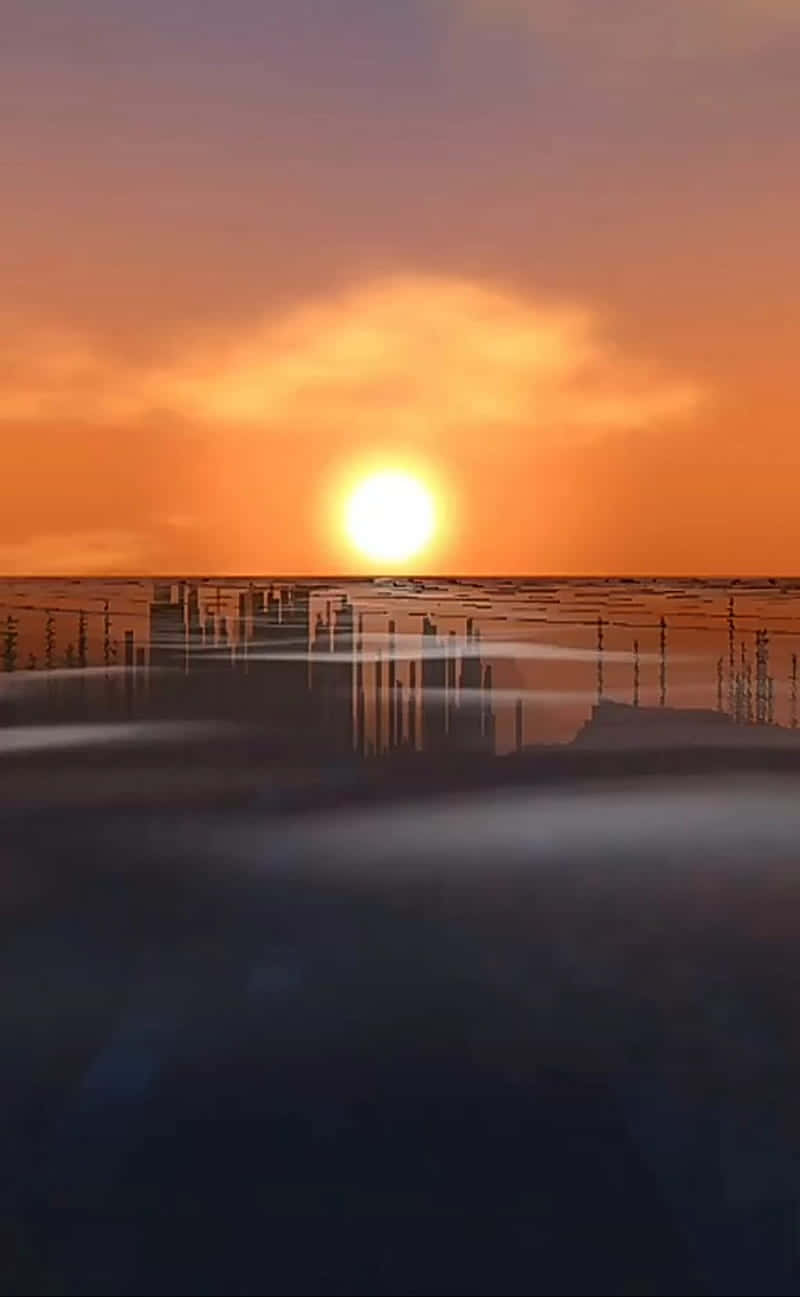 Minecraft, sunset, glowing sun, HD Phone Wallpaper