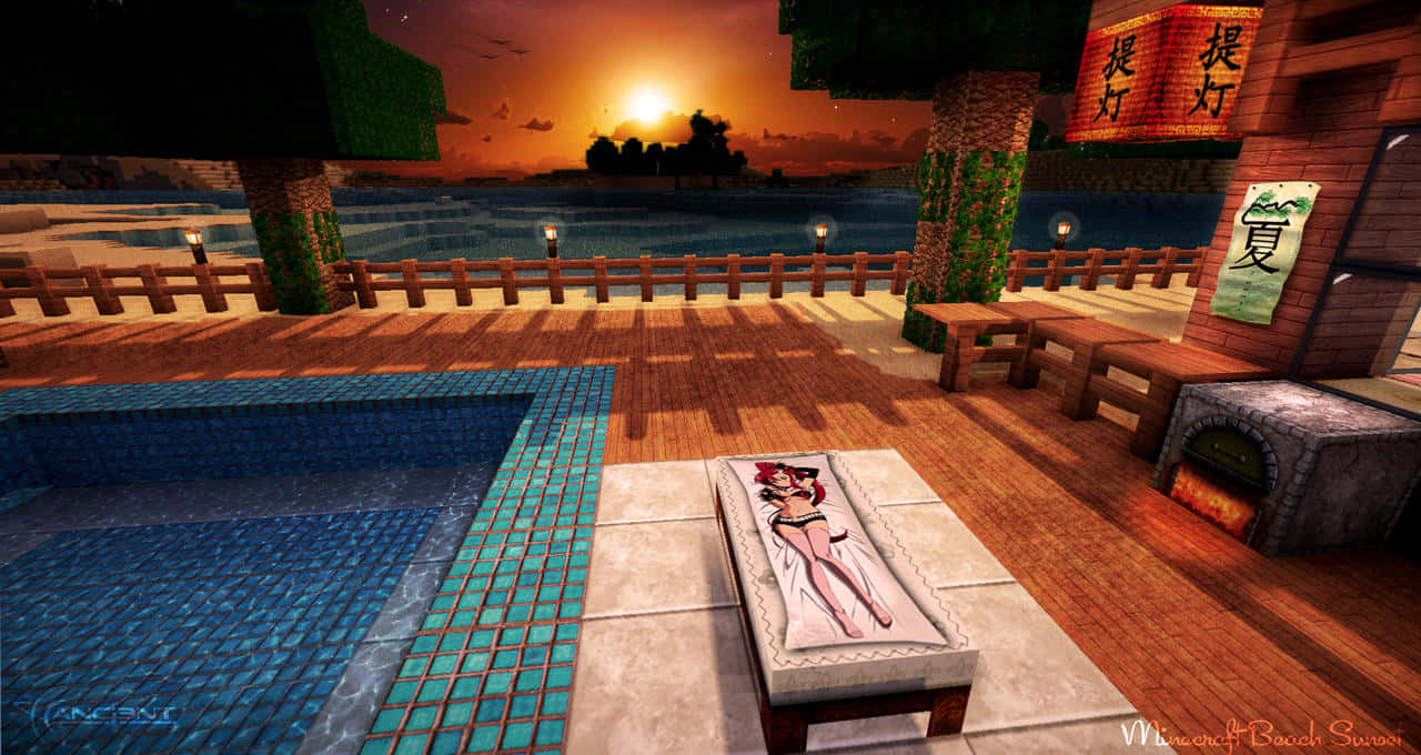 Minecraft, Sunset, beach, HD Desktop Wallpaper