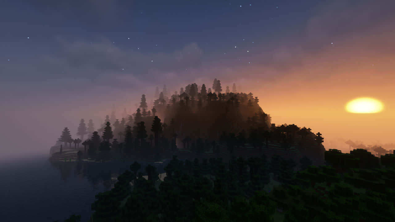 Minecraft, sunset, twilight sky, HD Desktop Wallpaper