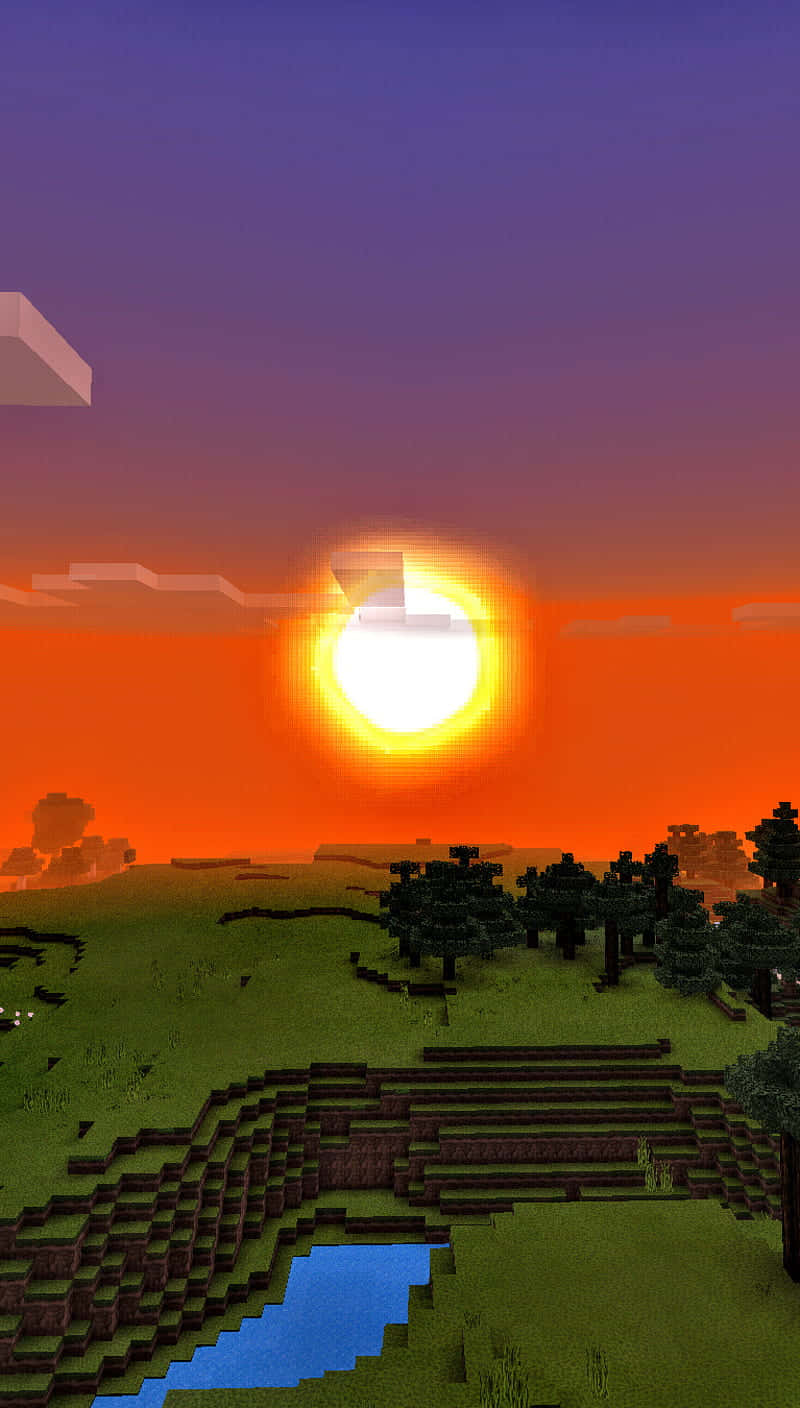 Minecraft, Sunset, glowing sun, HD Phone Wallpaper