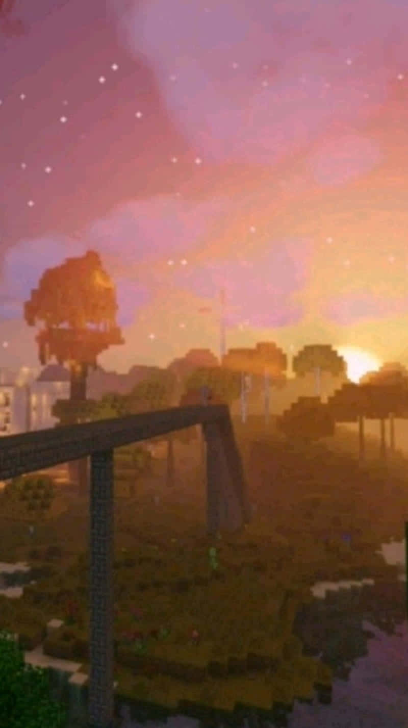 Minecraft, sunset, glowing forest, HD Phone Wallpaper
