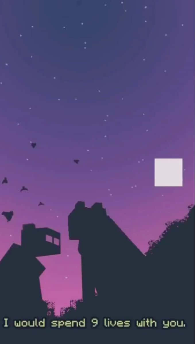 Minecraft Sunset, pixel-art, silhouette, SD Phone Wallpaper