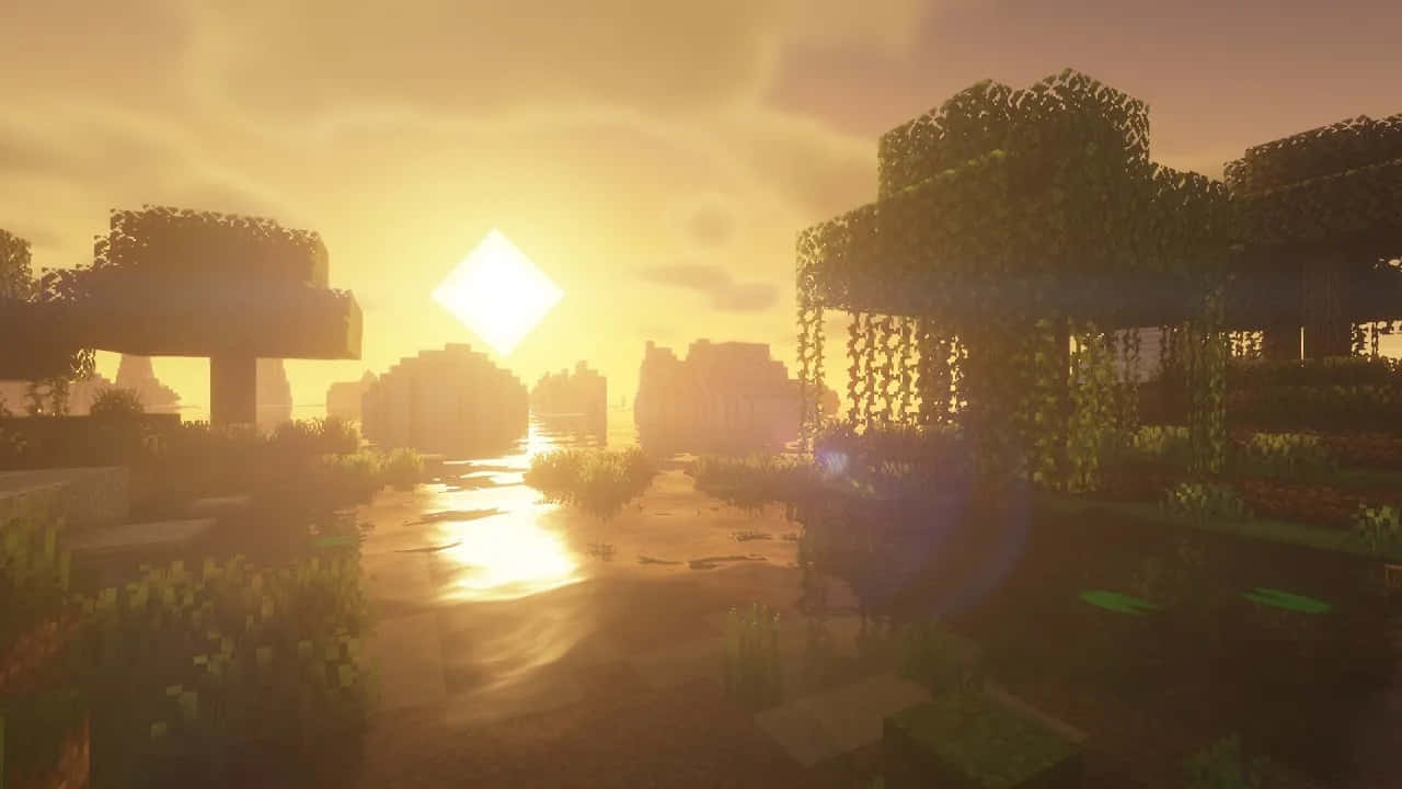 Minecraft, sunset, diamond sun, HD Desktop Wallpaper