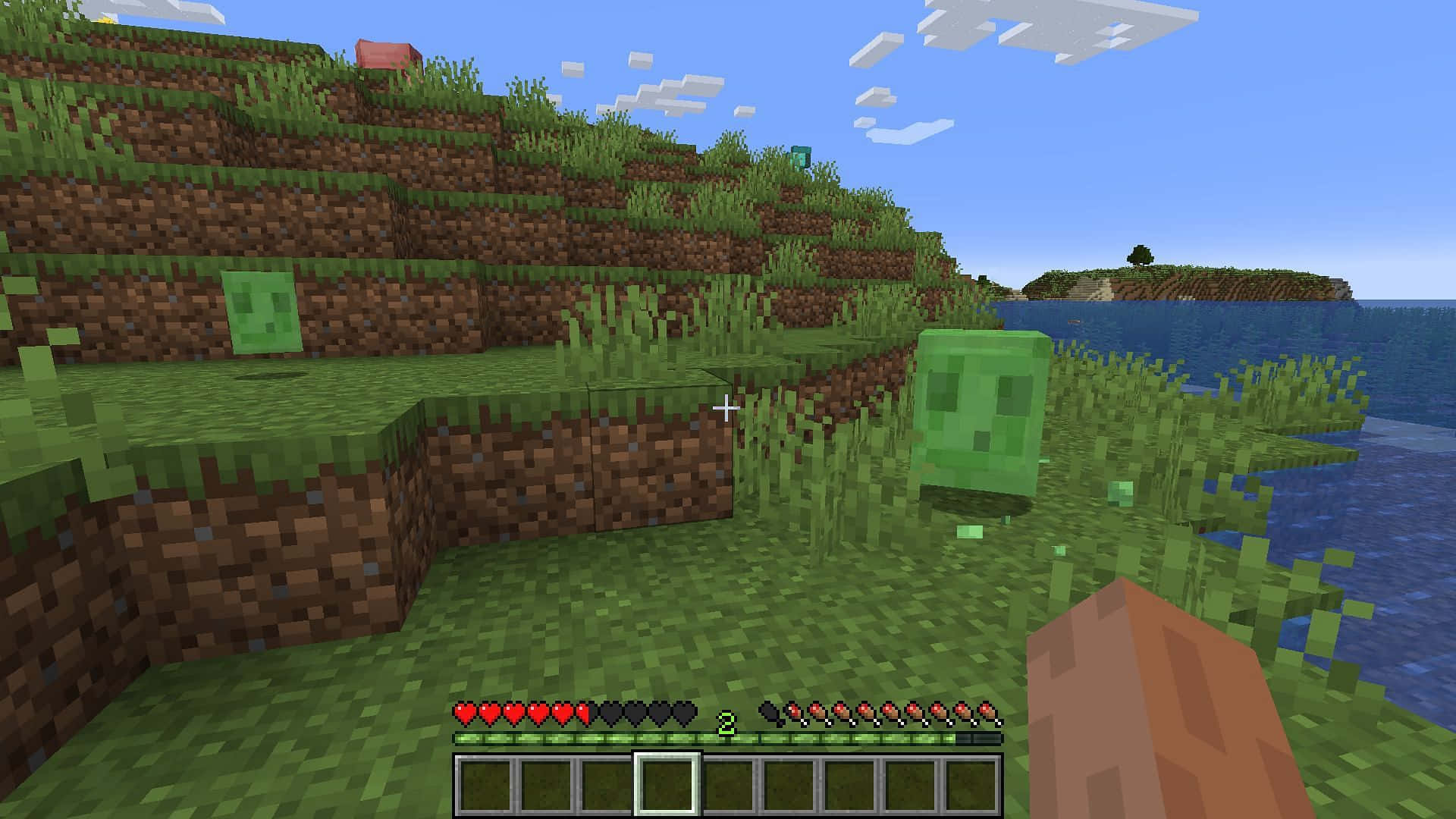 Minecraft Survival, green creepers, grassy hills, Full HD Desktop Wallpaper