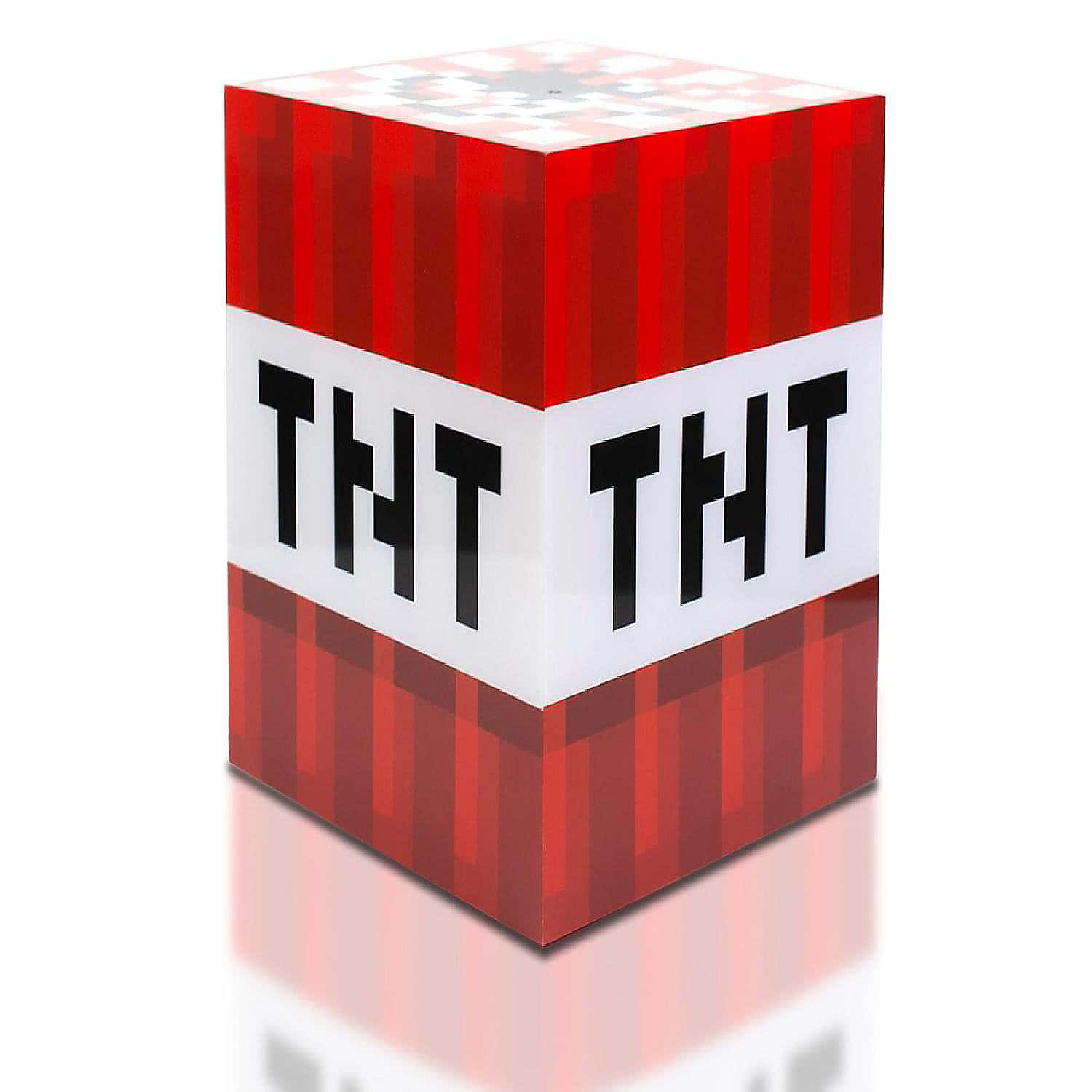 Minecraft Tnt, pixelated red and white TNT block, reflective white surface, HD Desktop Wallpaper