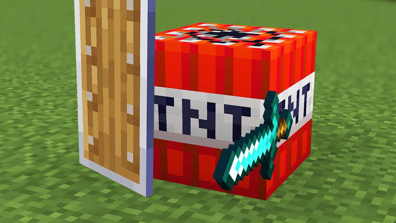Minecraft TNT, diamond sword, wooden door, HD Desktop Wallpaper