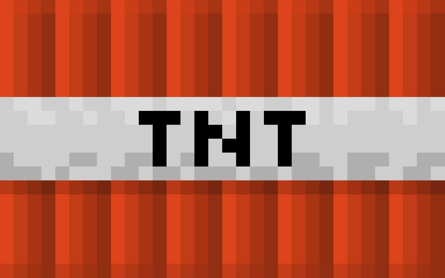 Minecraft Tnt, pixelated red and gray TNT block, bold black letters, HD Desktop Wallpaper