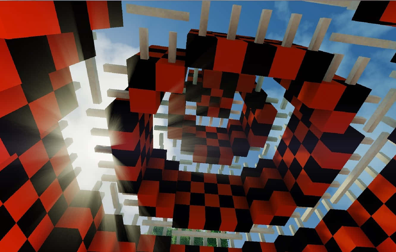 Minecraft Tnt, red black and white checkered blocks, spiraling tunnel, HD Desktop Wallpaper