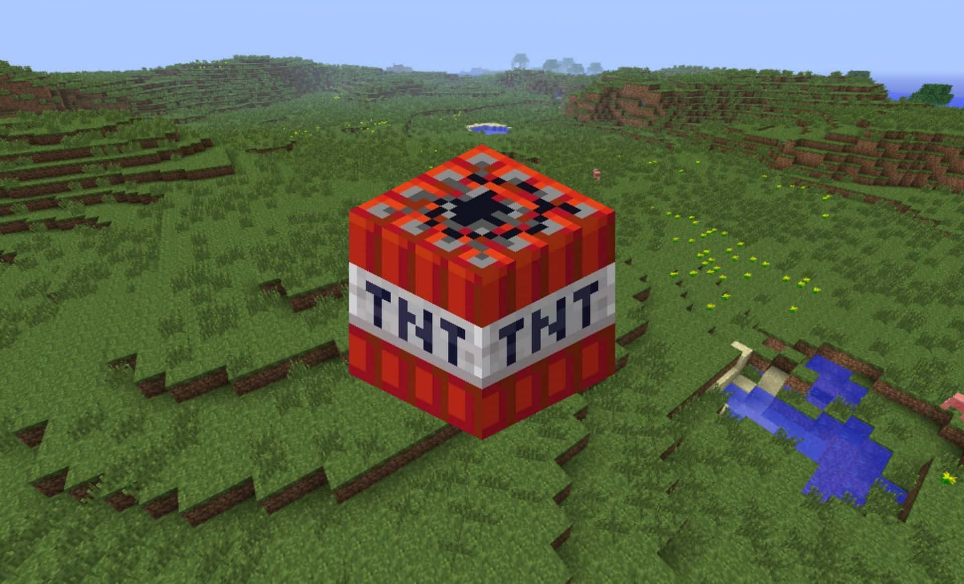 Minecraft Tnt, pixelated red TNT block, white stripes, Full HD Desktop Wallpaper
