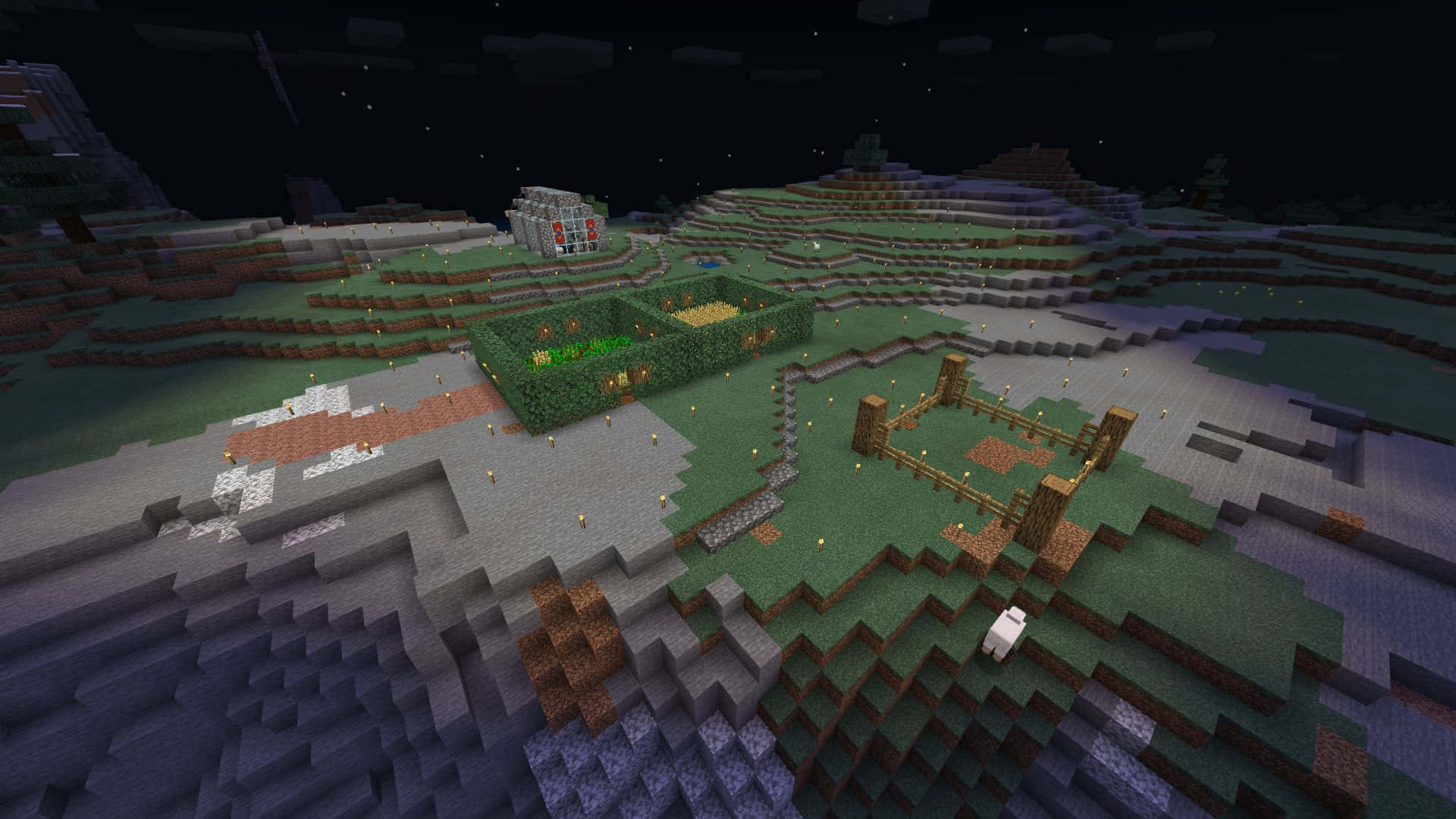 Minecraft, village, starlit valley, Full HD Desktop Wallpaper