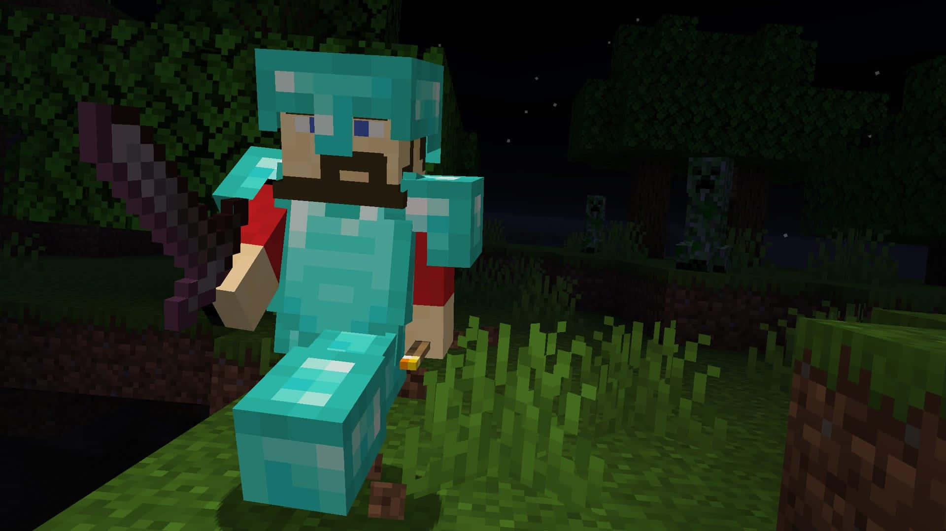 Minecraft, diamond armor, sword, Full HD Desktop Wallpaper