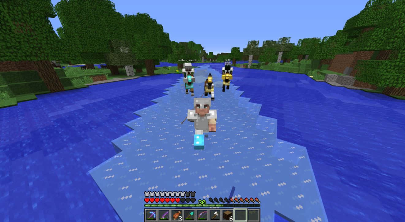 Minecraft, Survival Mode, pixelated river, HD Desktop Wallpaper