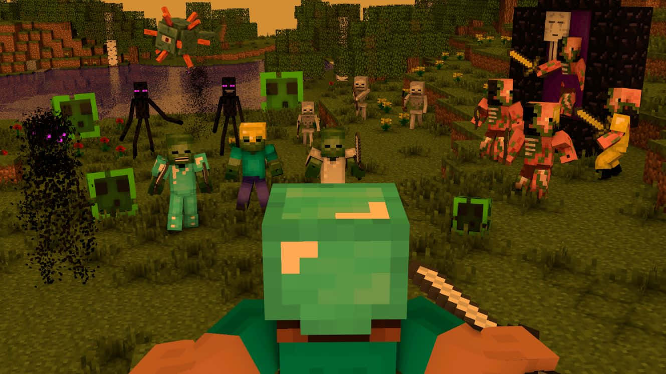 Minecraft, sword, zombies, HD Desktop Wallpaper