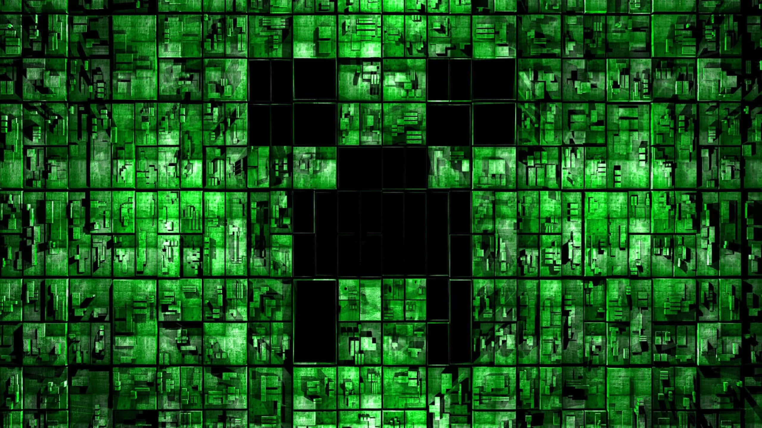 Minecraft, green creeper face, pixelated, 2K Desktop Wallpaper