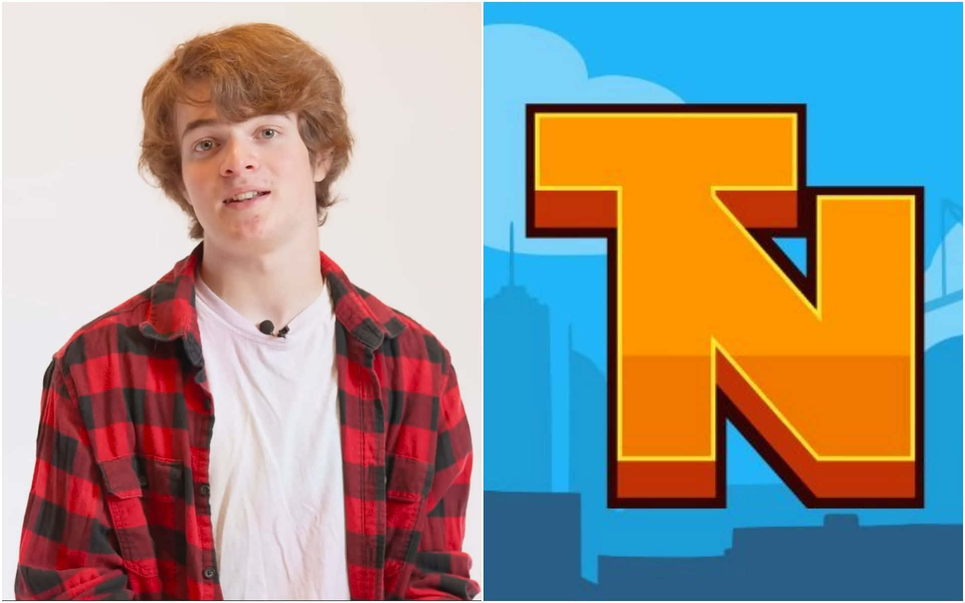 Minecraft Twitch Streamers, red plaid shirt, bold cartoonish orange 'N' logo, Full HD Desktop Wallpaper