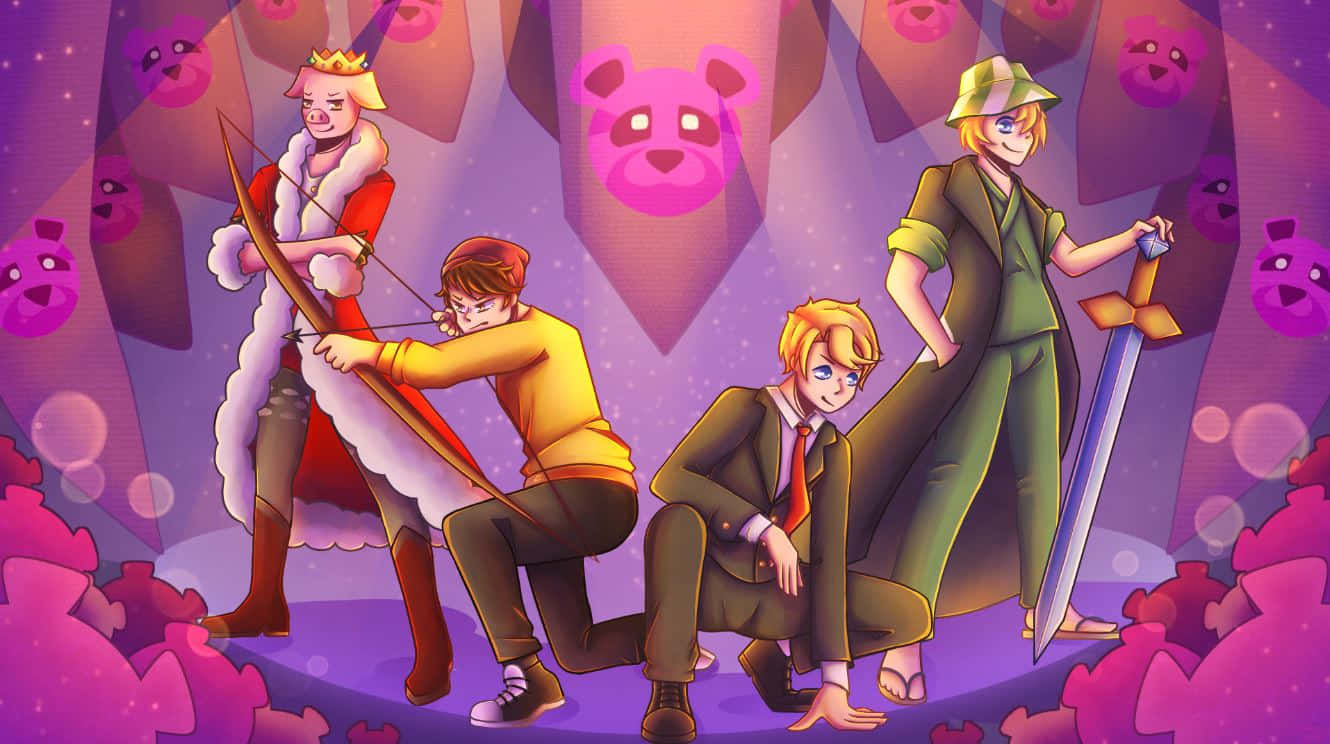 Minecraft Twitch Streamers, anime characters, surreal purple cave, HD Desktop Wallpaper