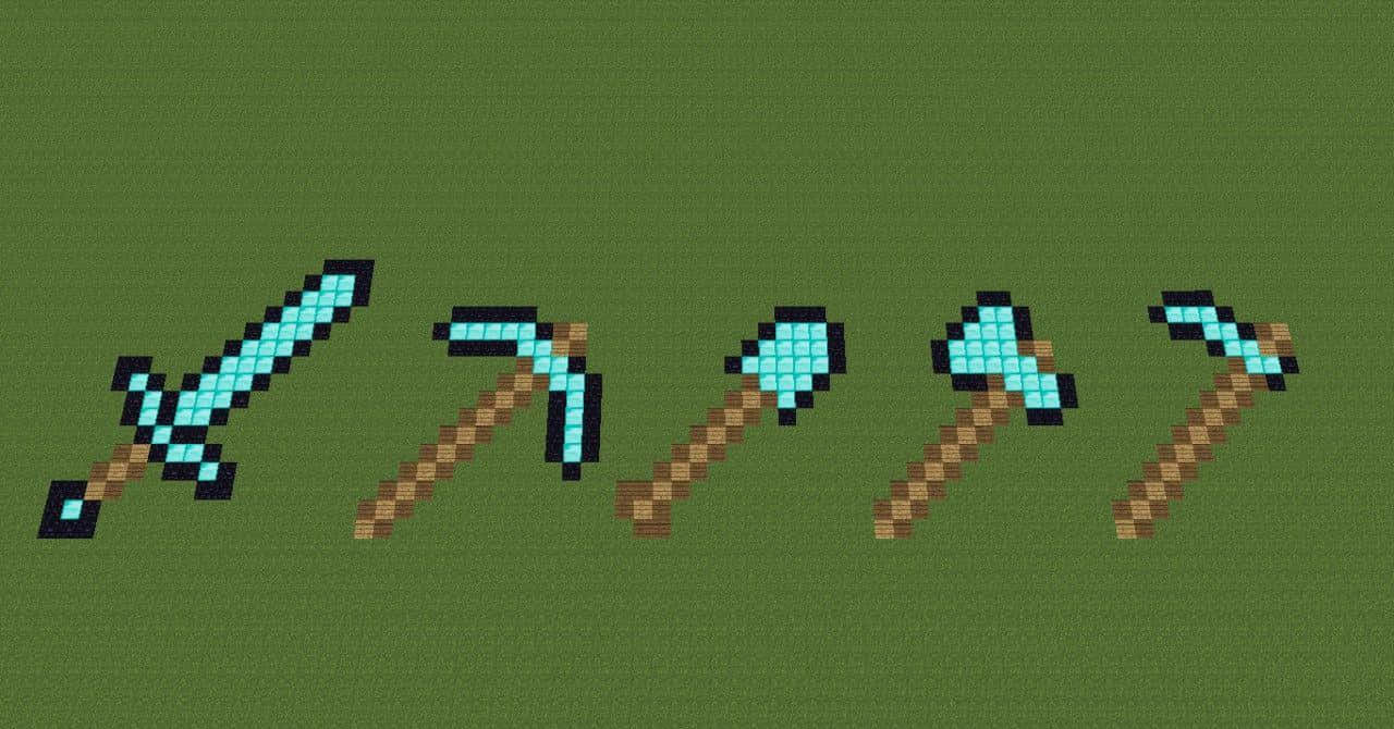 Minecraft, sword, pickaxe, HD Desktop Wallpaper