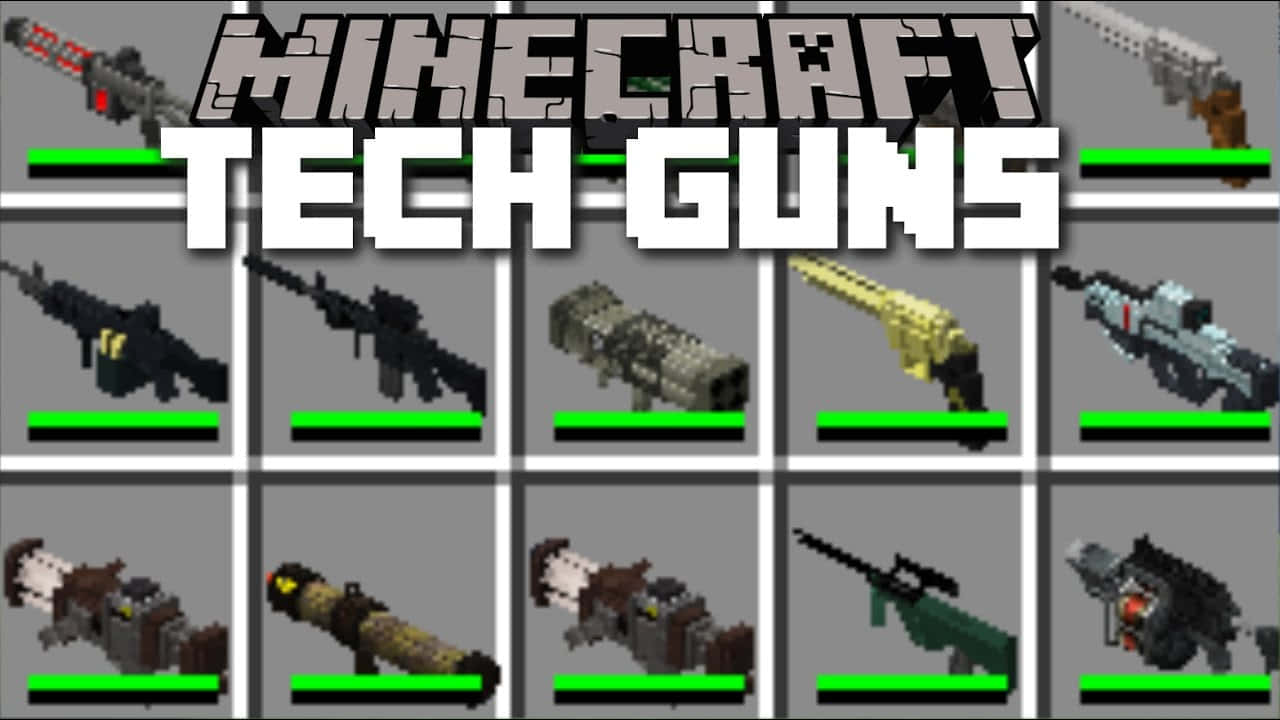 Minecraft Weapons, pixelated Minecraft tech guns, gray background, HD Desktop Wallpaper