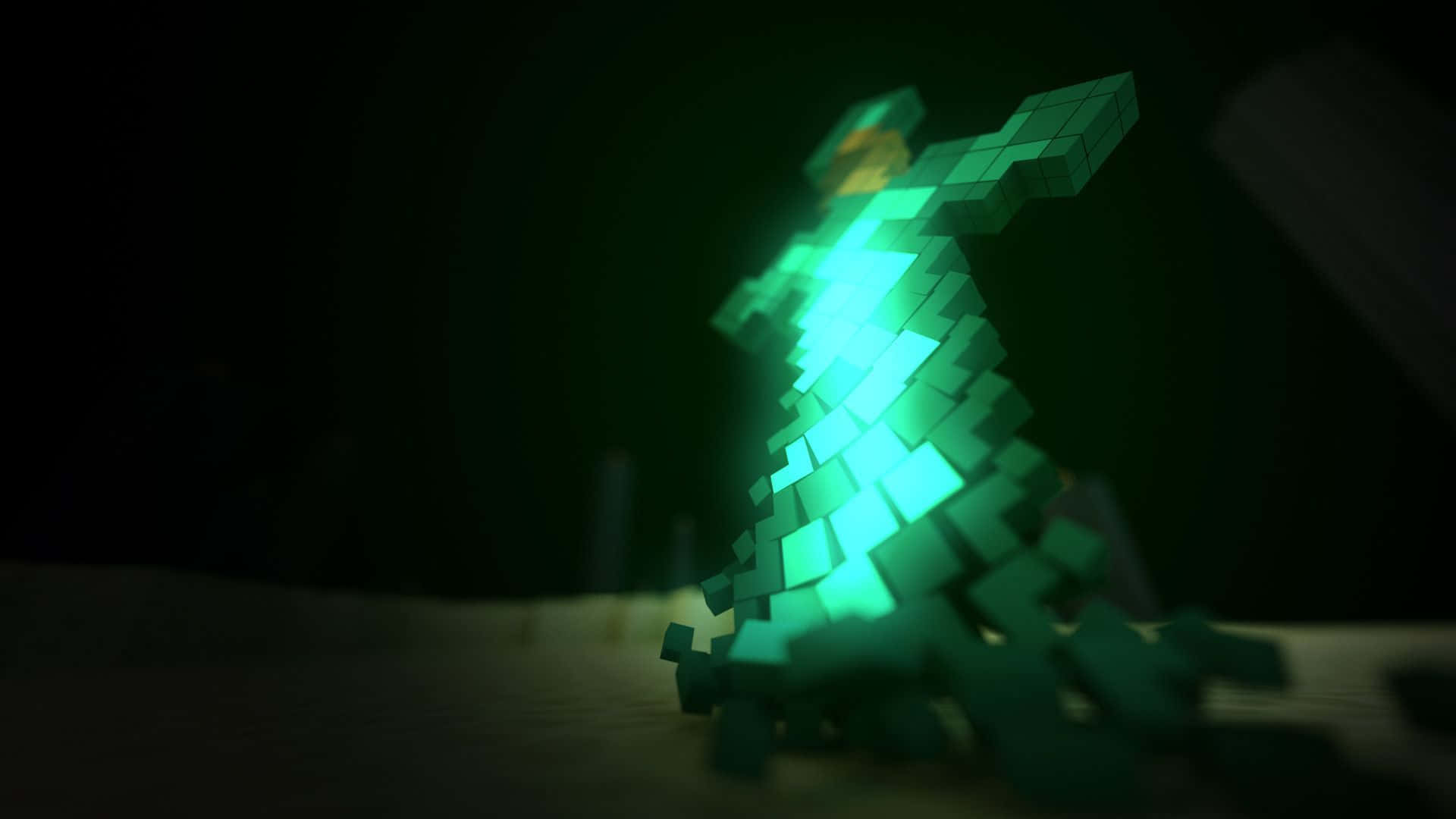 Minecraft Weapons, glowing green, pixelated figure, Full HD Desktop Wallpaper