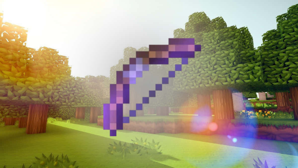 Minecraft, purple bow, sunlit Minecraft forest, SD Desktop Wallpaper