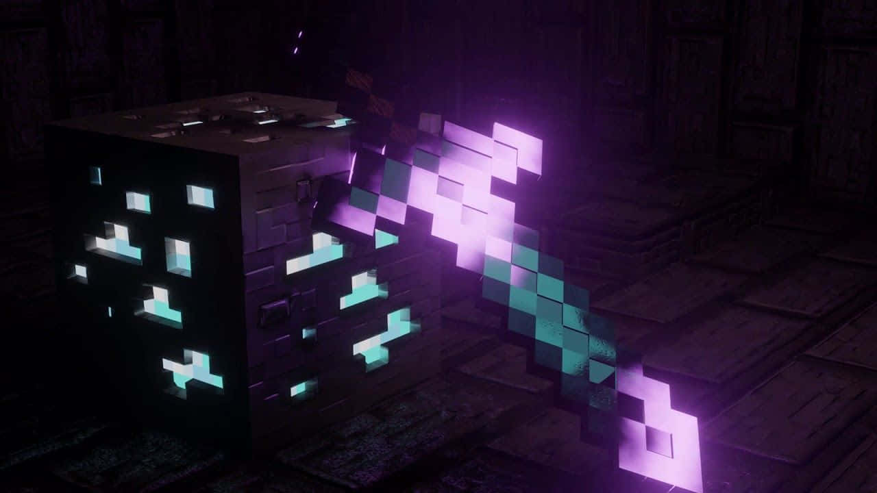 Minecraft Weapons, glowing pixelated sword, cube, HD Desktop Wallpaper