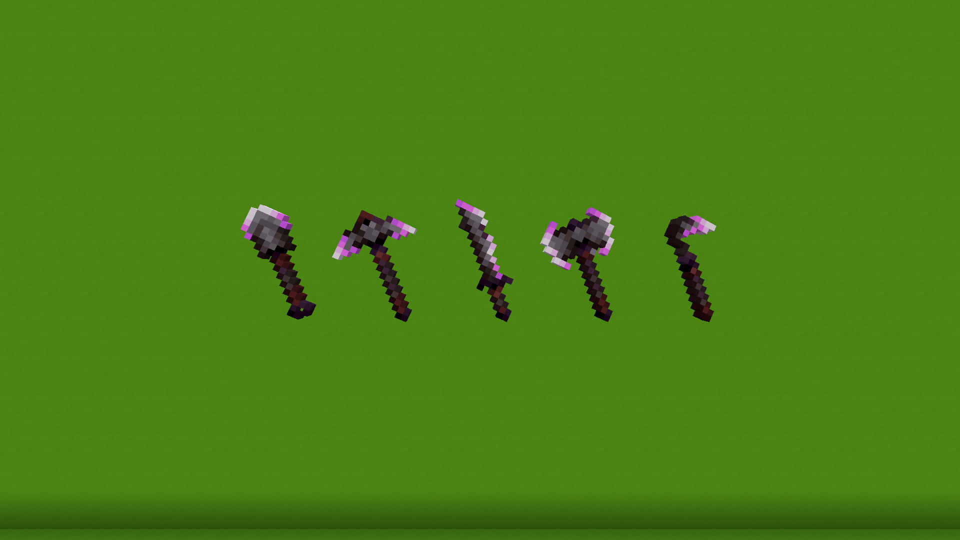 Minecraft, pixelated purple and black hammers, solid green background, Full HD Desktop Wallpaper