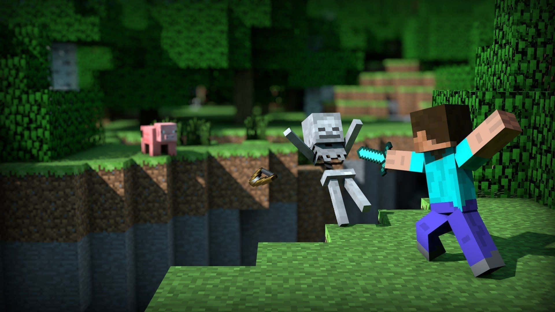 Minecraft, diamond armor, skeleton, Full HD Desktop Wallpaper