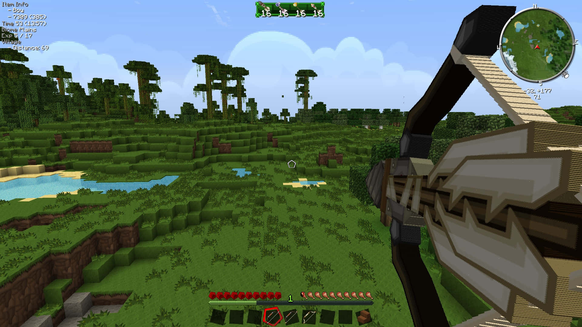 Minecraft, bow, lush green biome, Full HD Desktop Wallpaper