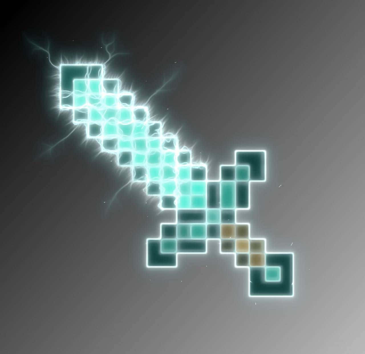 Minecraft Weapons, glowing pixelated sword, electric blue, HD Desktop Wallpaper