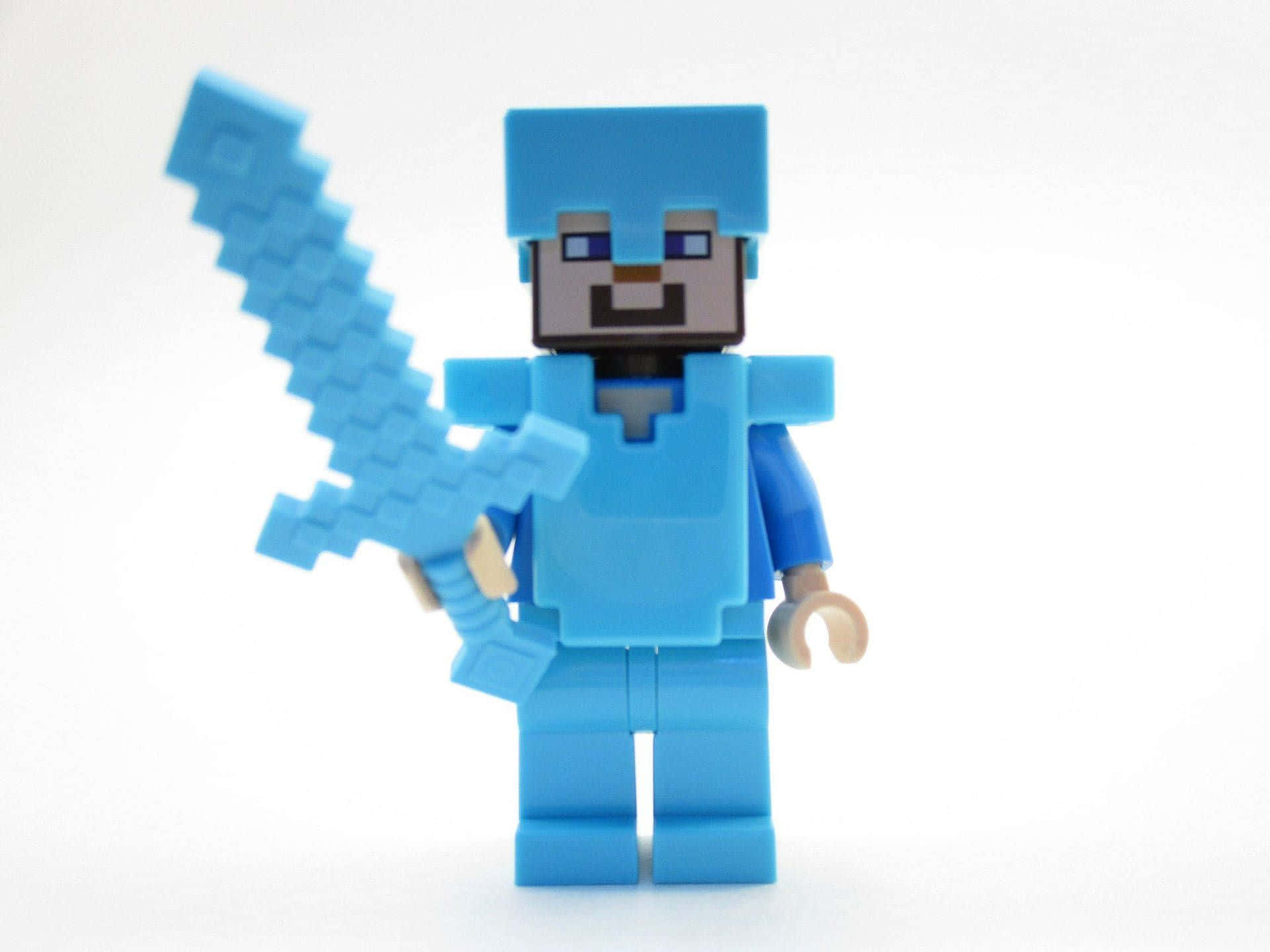 Minecraft, blue Minecraft character minifigure, pixelated sword, Full HD Desktop Wallpaper