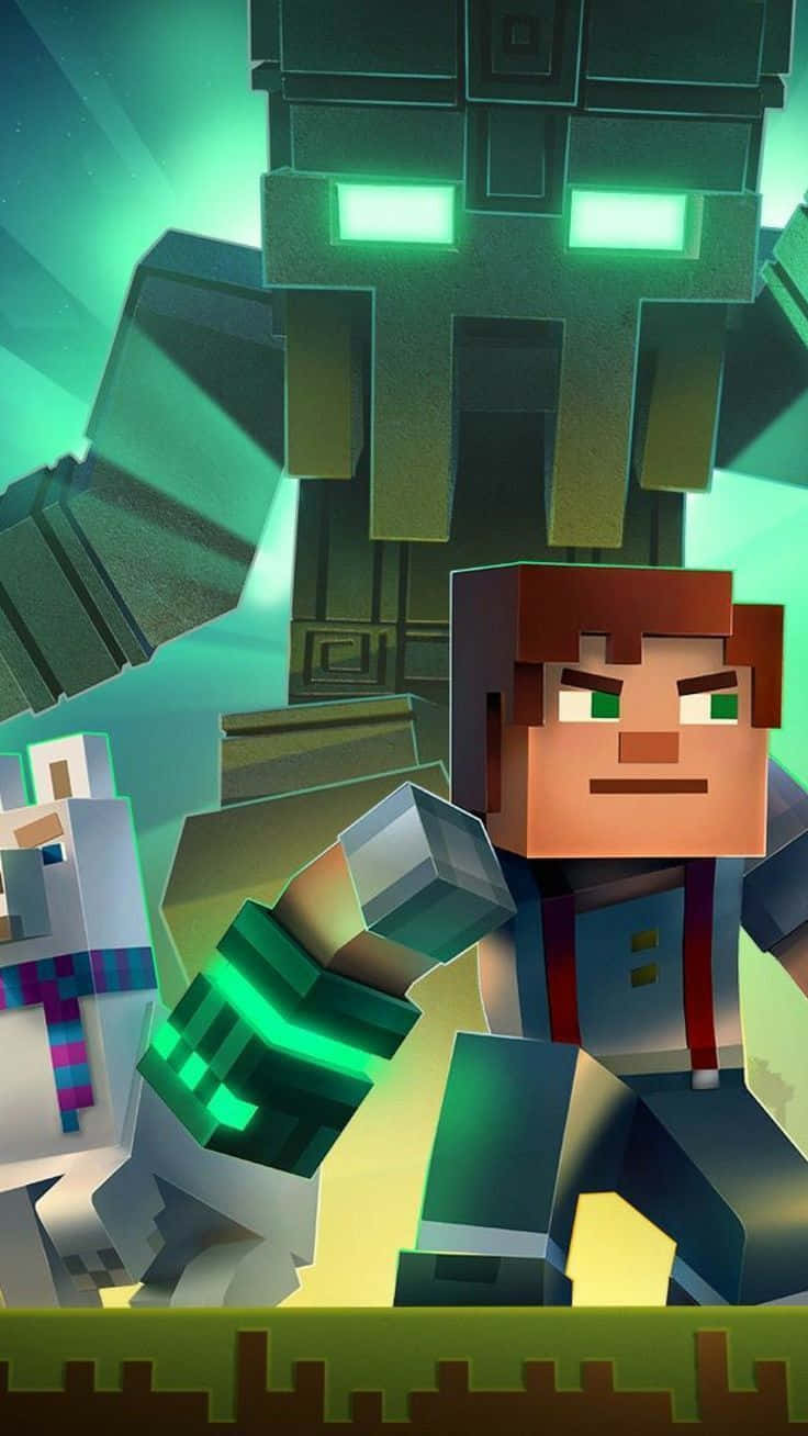 Minecraft, iron golem, glowing sword, HD Phone Wallpaper
