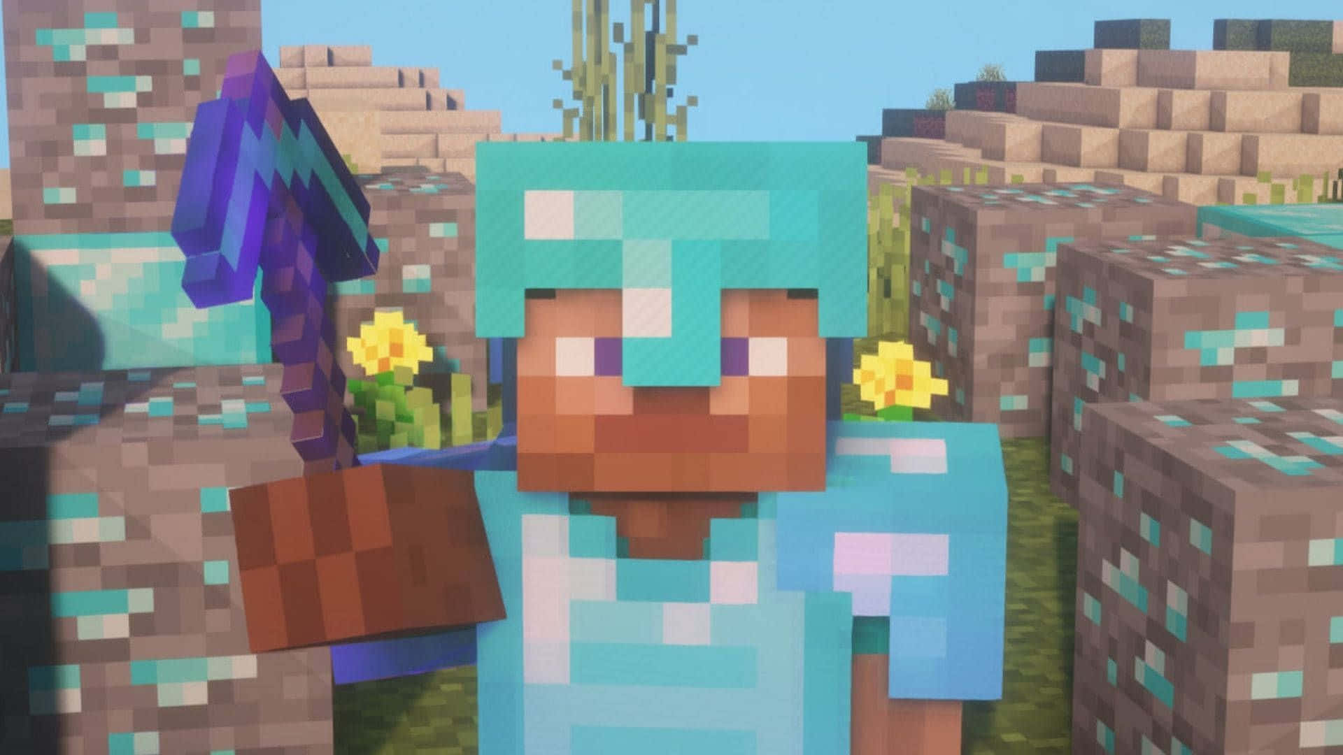Minecraft, diamond armor, diamond sword, Full HD Desktop Wallpaper