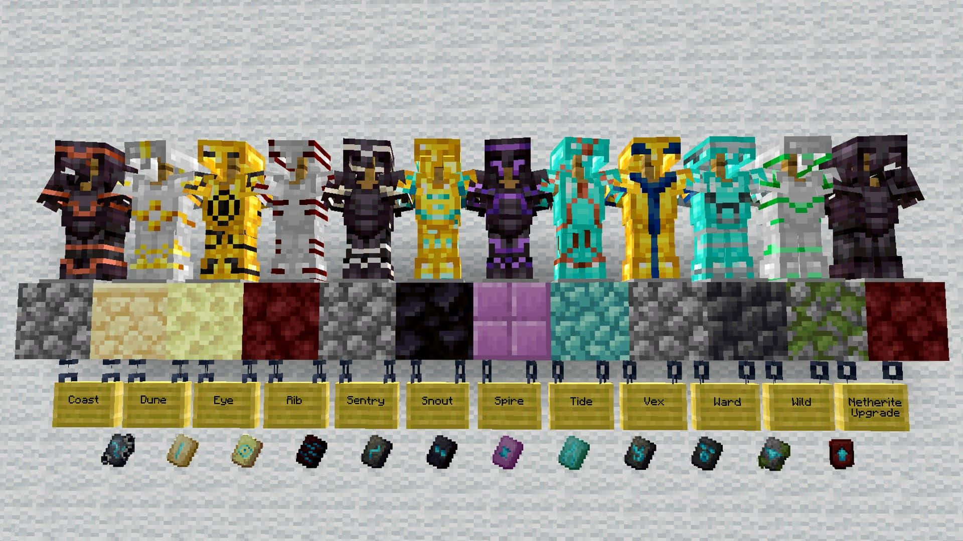 Minecraft armor, texture names, enchanted book icons, Full HD Desktop Wallpaper