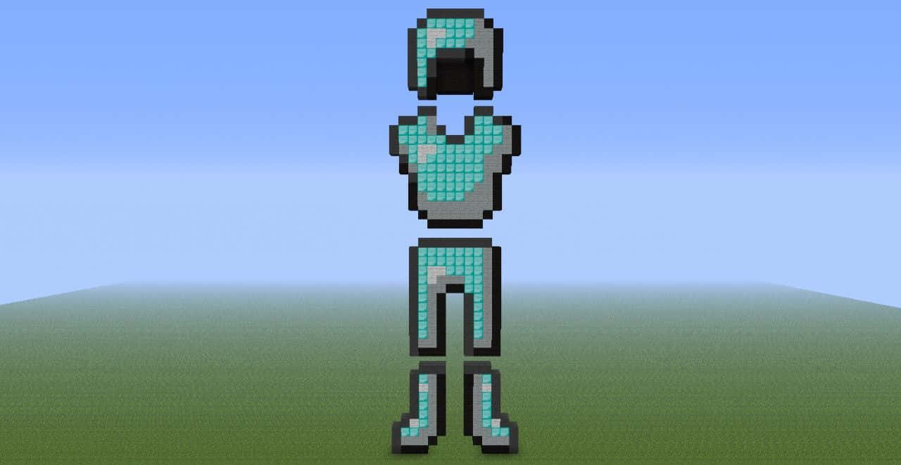 Minecraft, teal armor, grassy plain, HD Desktop Wallpaper