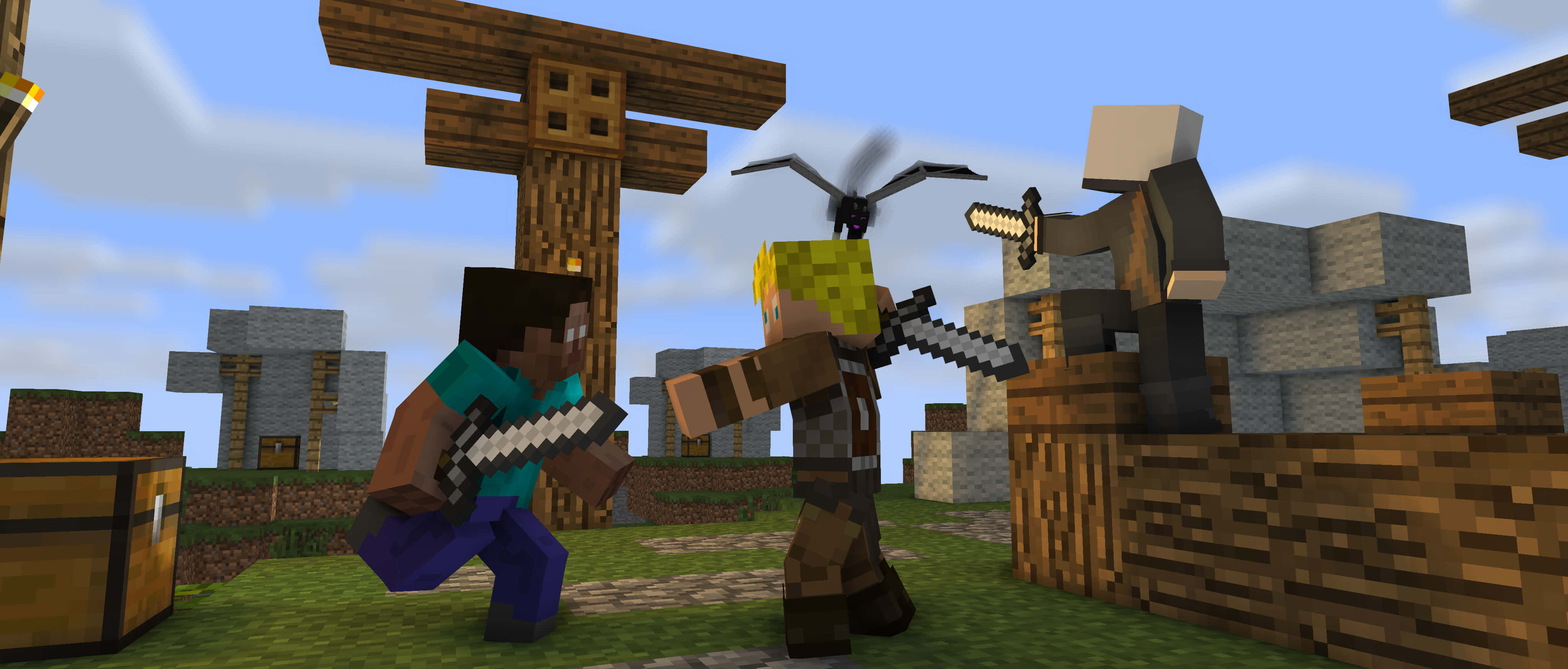 Minecraft Weapons, Minecraft characters, swords, 4K Desktop Wallpaper